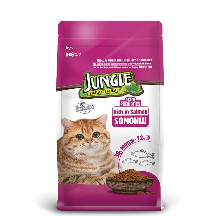 Jungle Adult Sterilised Cat Food With Salmon 500g For Overweight & Sterilised Cats Pelagos Pet