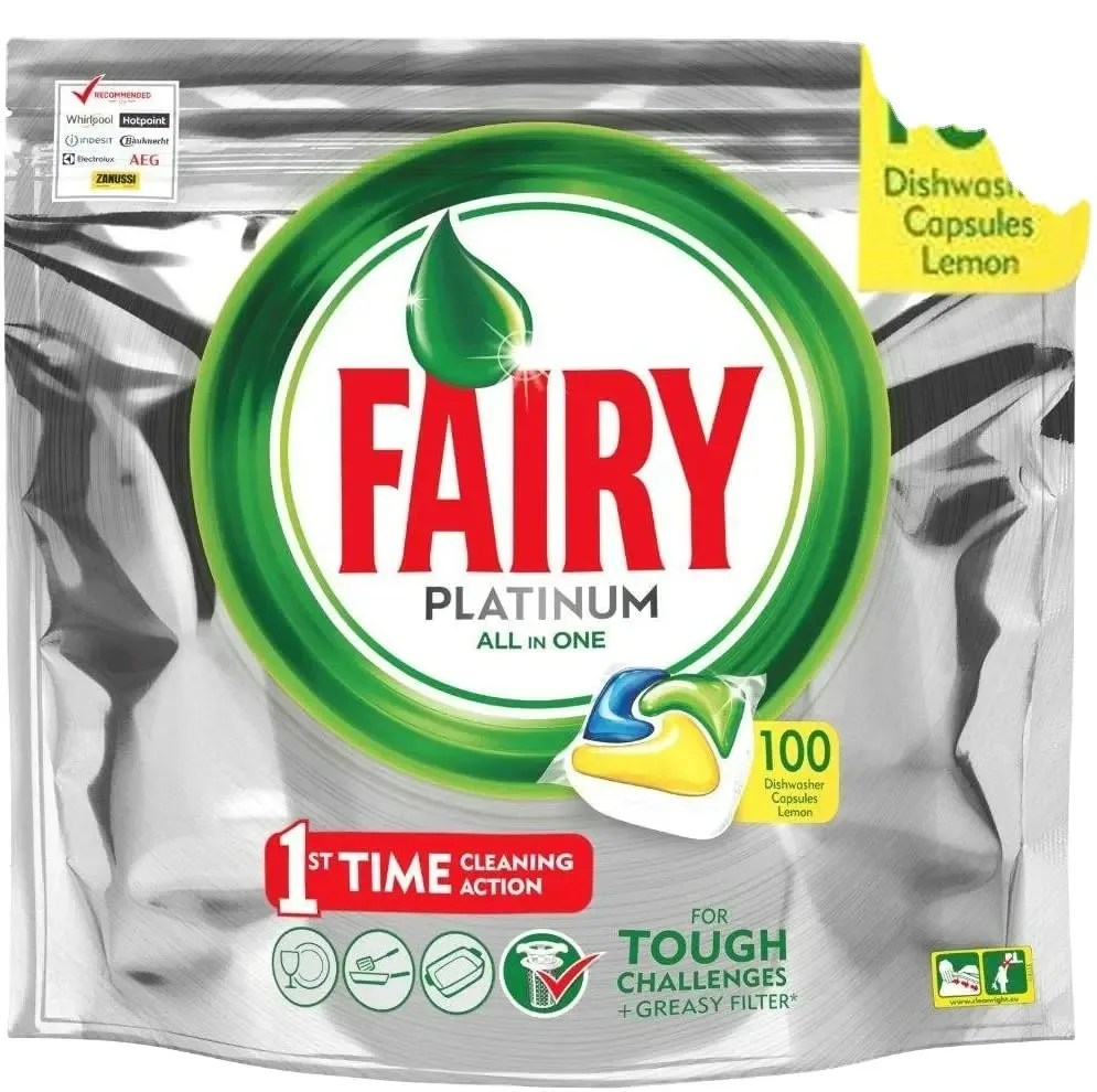 Fairy Platinum Dishwashers Tablets Allinone 100 Capsules Lemon