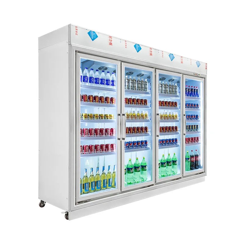 Commercial Upright Glass Display Coffee Can 4 Door Beverage Cooler