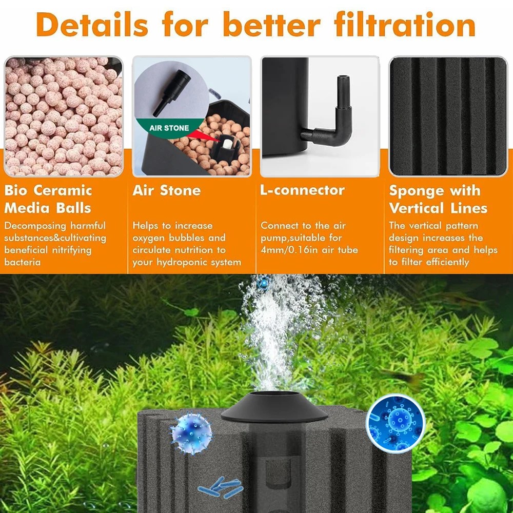 Aquarium Sponge Filter,120 Gallon Small Fish Tank Filter For Breeding
