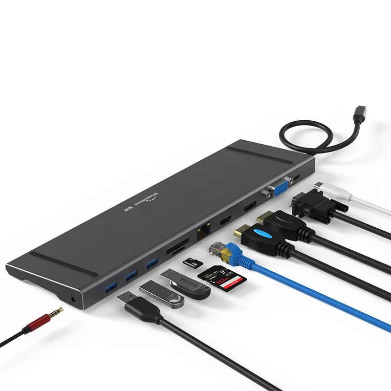 Best Hub Usb C 11 In 1 Tipe C Docking Station Tampilan Kartu Adaptor Vga Kompatibel Hdmi Baca Beberapa 11 Port Rj45 Splitter Hub - Buy Multi Port Usb Charger Station,Usb Docking