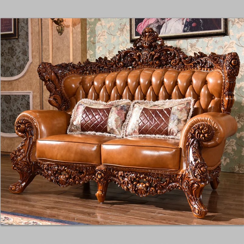 Classical Living Room Furniture Leather Sofa Sets European Antique Sofa