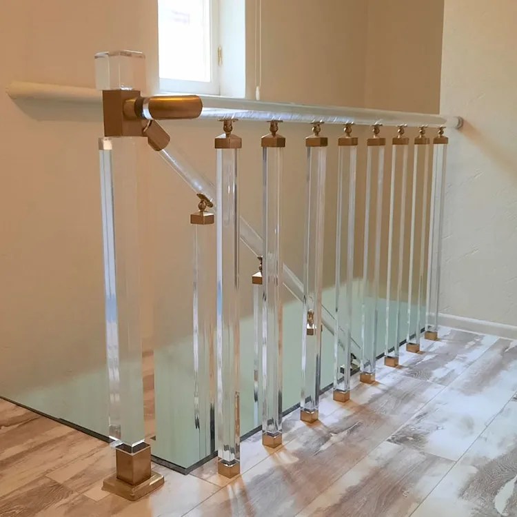 Luxury Modern Plexiglass Staircase Post Clear Acrylic Crystal Pillar Glass Stair Railing