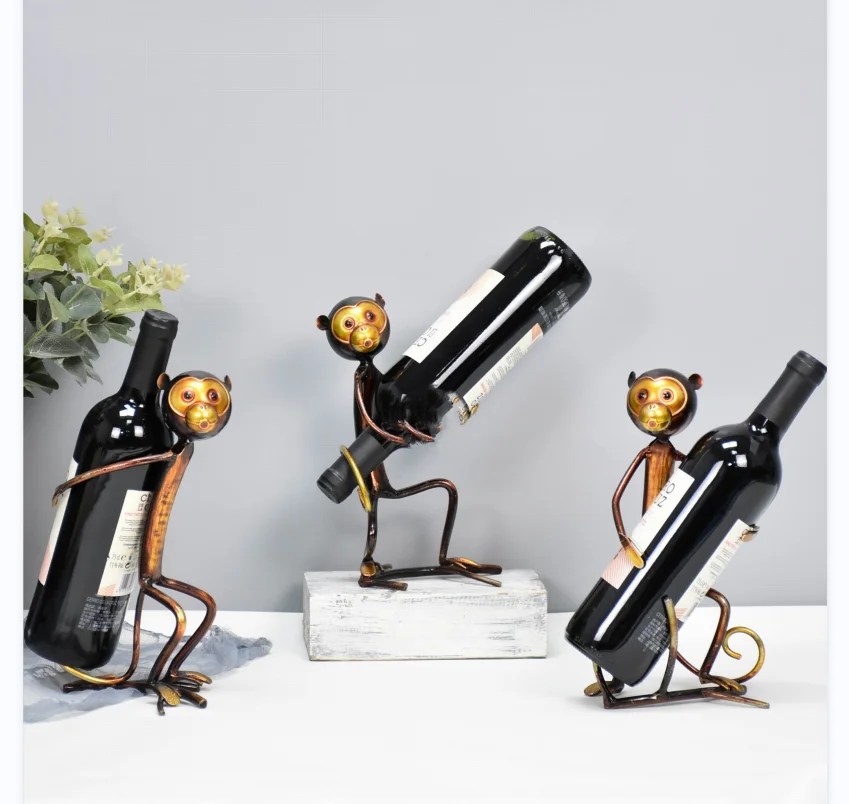 Monkey Shape Animal Wine Bottle Holder Metal Display Wine Rack Wine