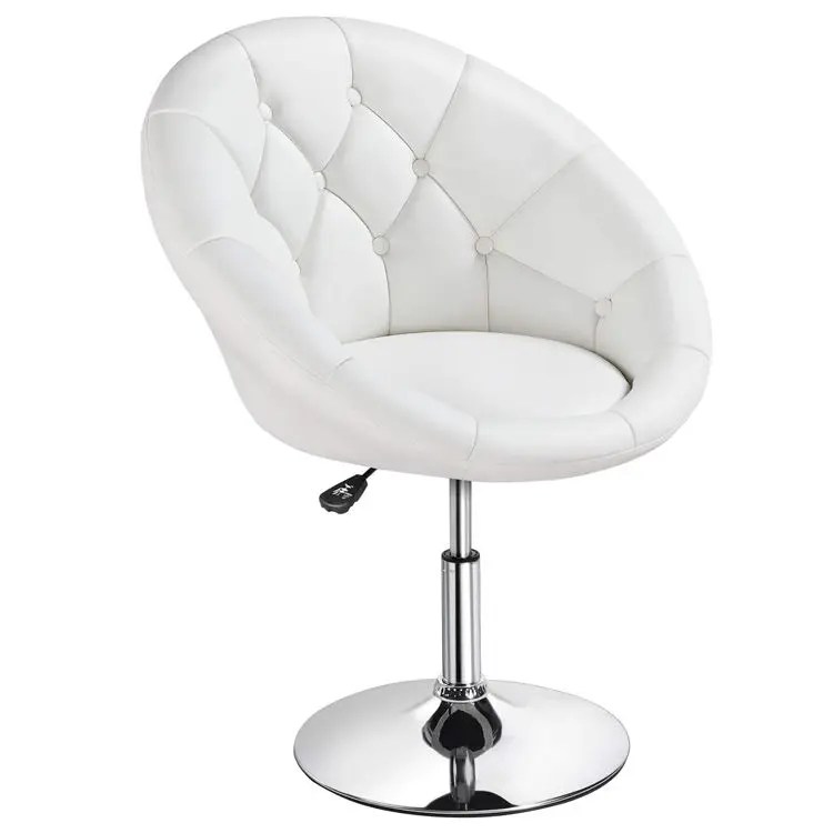 Minimalist White Metal And Leather Backrest Free Swivel Stool Bar High