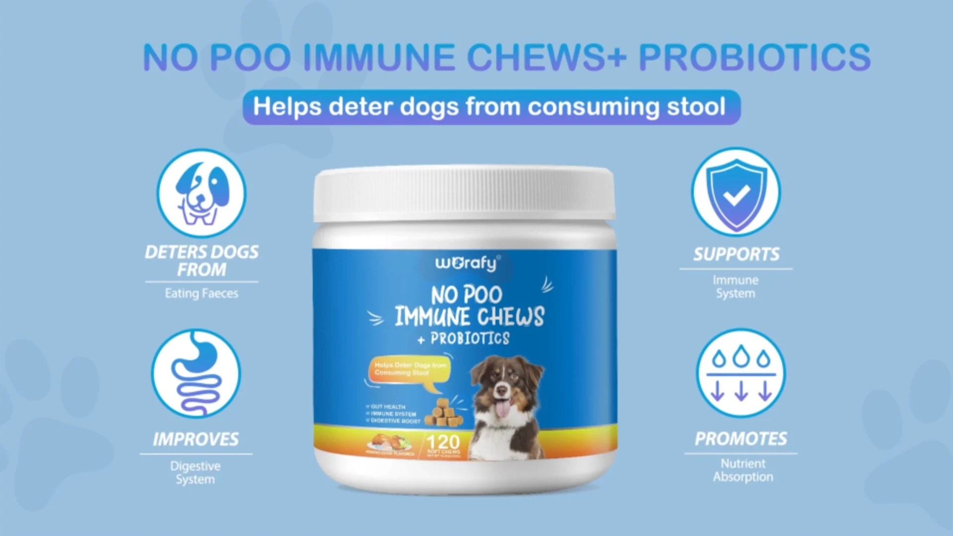 Wholesale Dog Eating Stool Deterrent 120 Soft Chews No Poo Probiotic Treats For Dogs Digestive