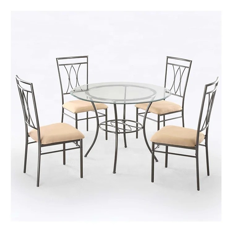 Juego De Mesa Redonda De 5 Piezas Para Comedor,Mesa De Metal Y Vidrio Templado,4 Sillas Para Cocina,Comedor,Ds-635 - Buy ¡Promoción Popular! Juego De Comedor Redondo De Cristal Templado Con Mesa De Comedor