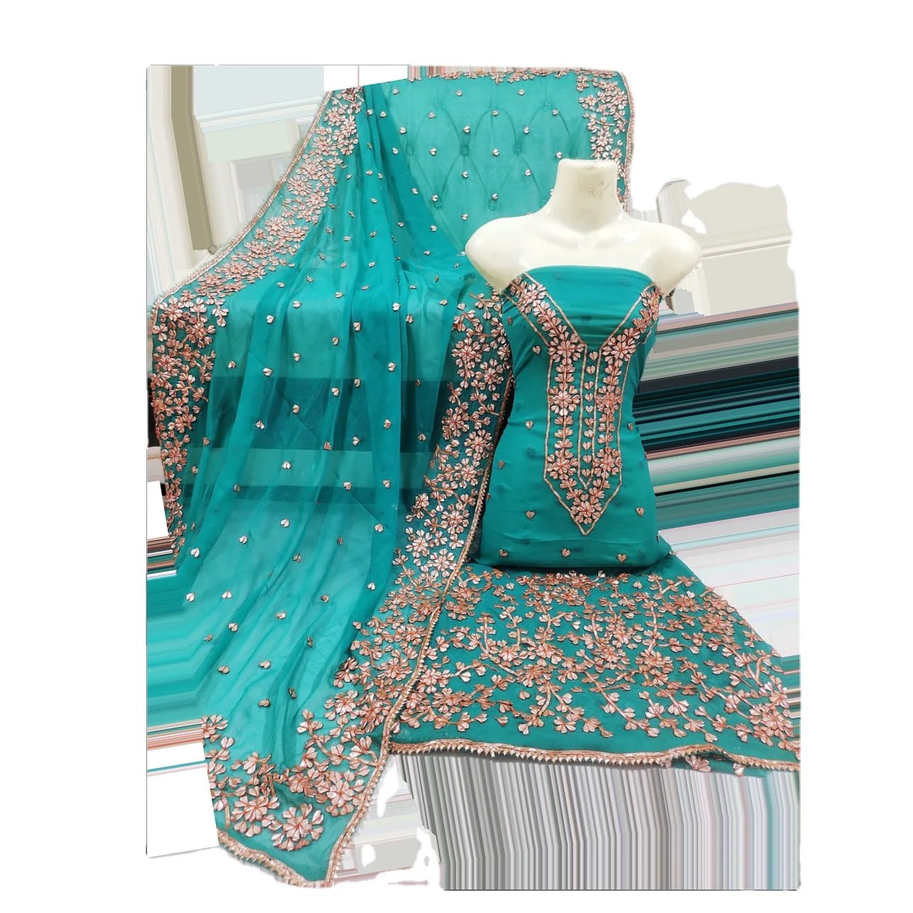 Traditional Indian Pakistani Salwar Kameez Dress Handmade Gotta Design