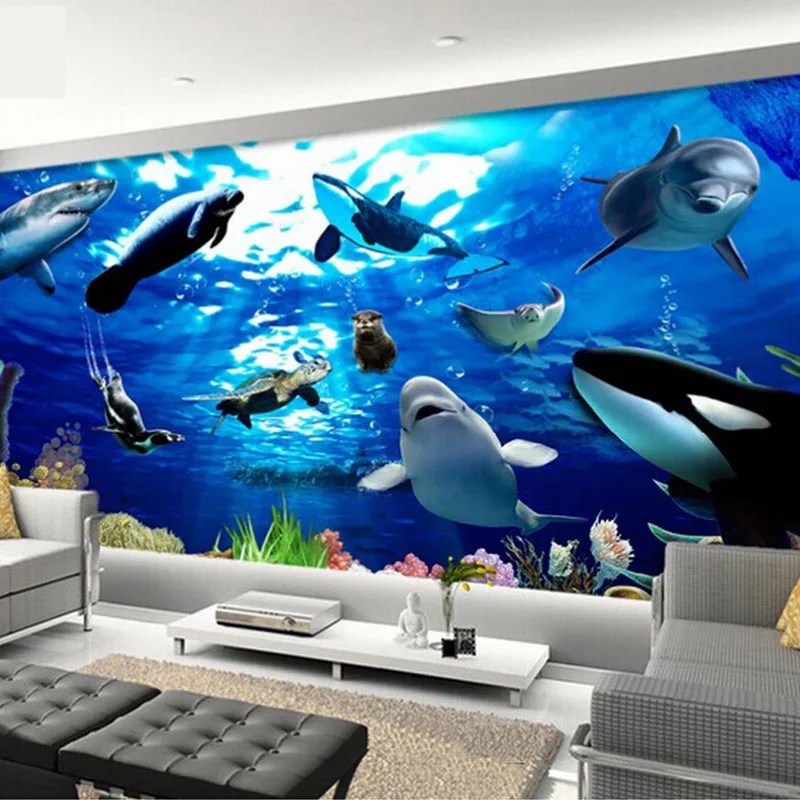 Kustom Ukuran 3d Stereoscopic Dasar Laut Hewan Laut Dolphin Besar Lukisan Dinding Kamar Tidur Living Kamar Anak Anak Langit Langit Wallpaper Foto Buy Anak Anak Kertas Dinding Akuarium Mural Wallpaper Pantai Product On Alibaba Com