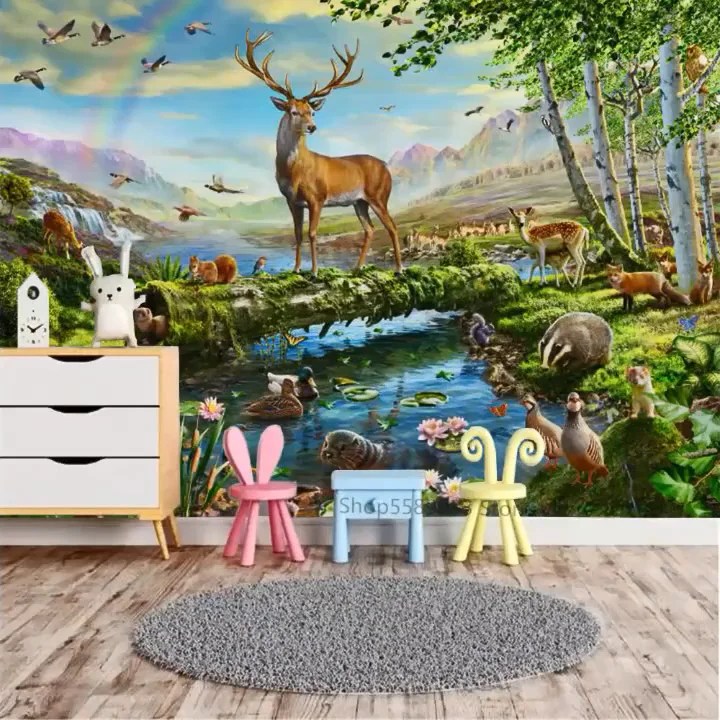 Custom Natural Scenery Forest Wallpaper Waterfall 3d Mural Living Room