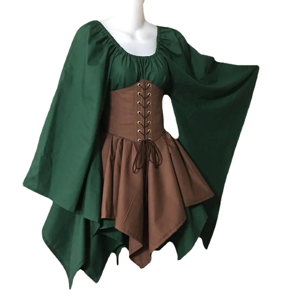 Plus Size Women Medieval Costume Woodland Wood Dress Halloween Elf