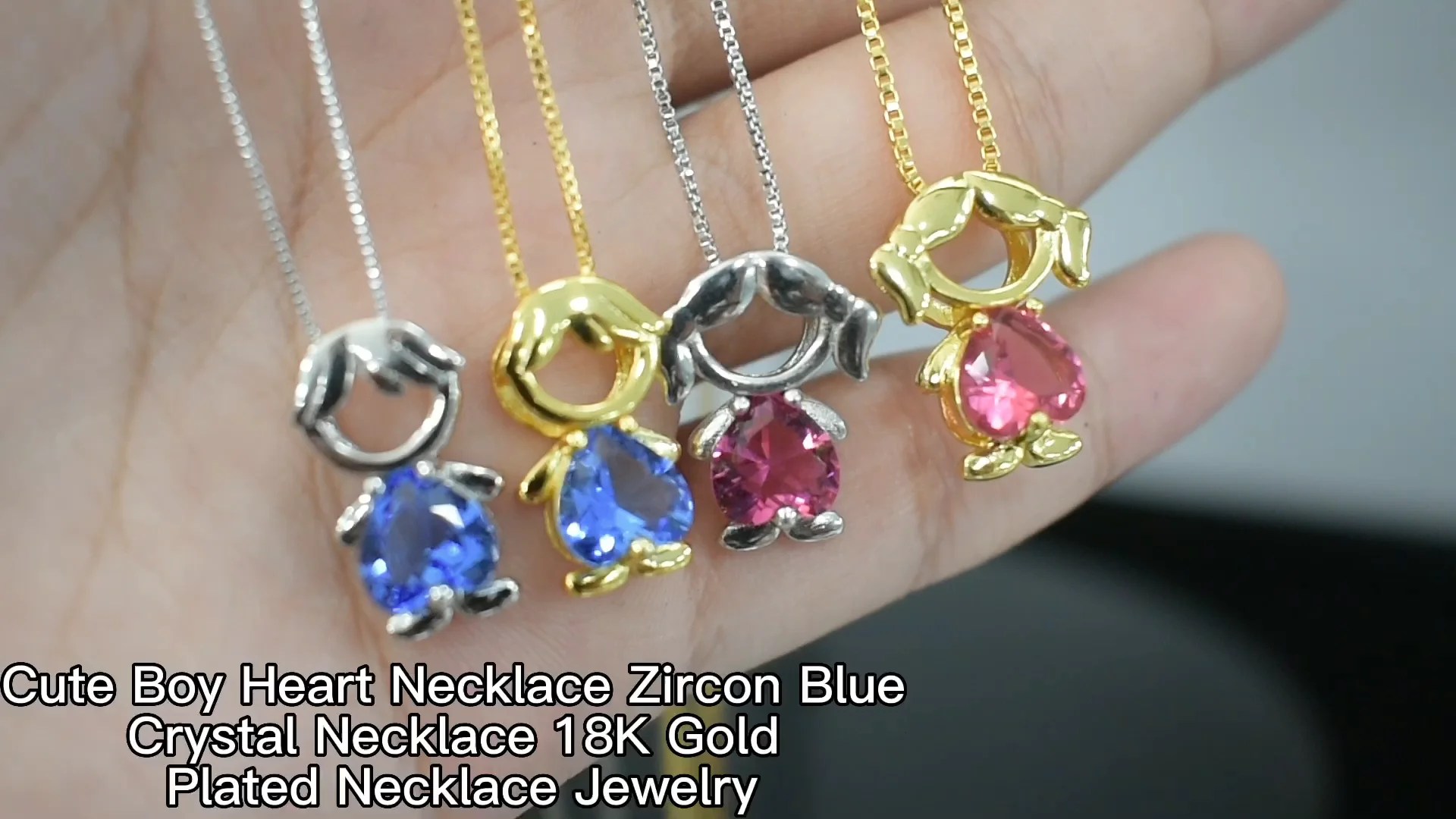 Hot Selling Zircon Cute Boy Girl Heart Crystal Necklace Copper Necklace