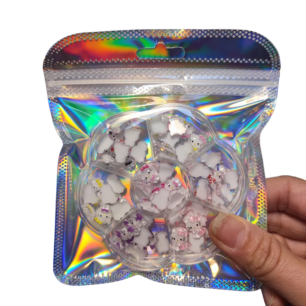 Hot Selling 7 Grid Cute Nail Accessories Mixed With Cartoon Cat Head
