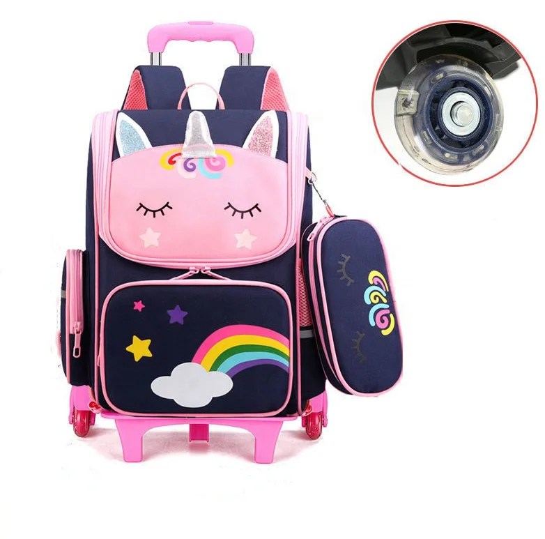 3D Colourful Cute kids pop it unicorn trolley bag cartoon travel