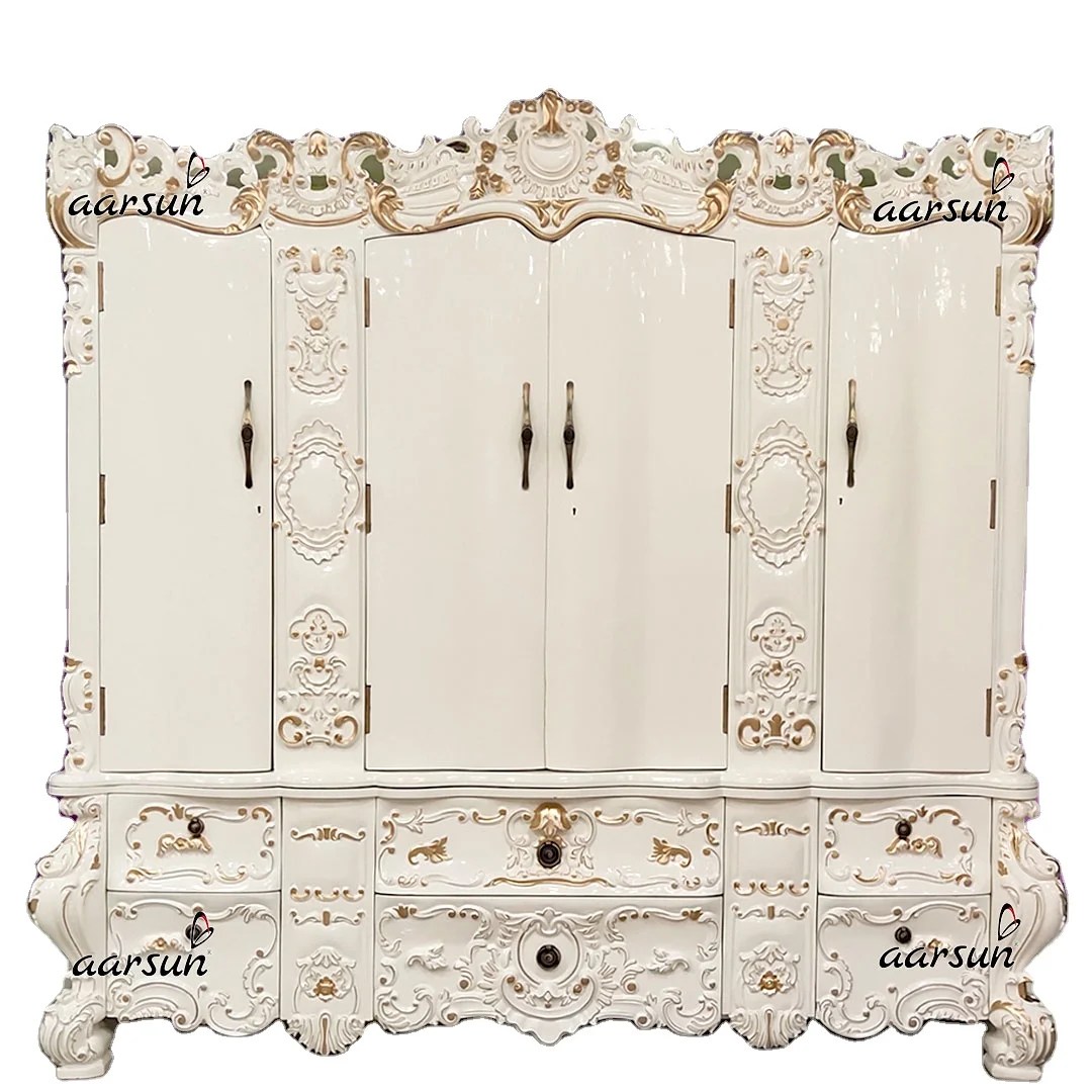 Aarsun Royal Closet Glossy White With Gold Highlighting Wardrobe Design