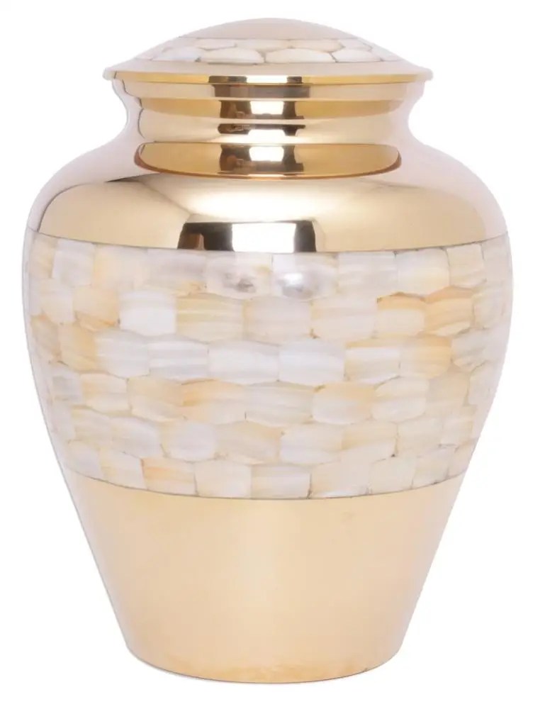 Brass Cremation Urn Inlay Mother Of Pearl Gold Polish Keepsake
