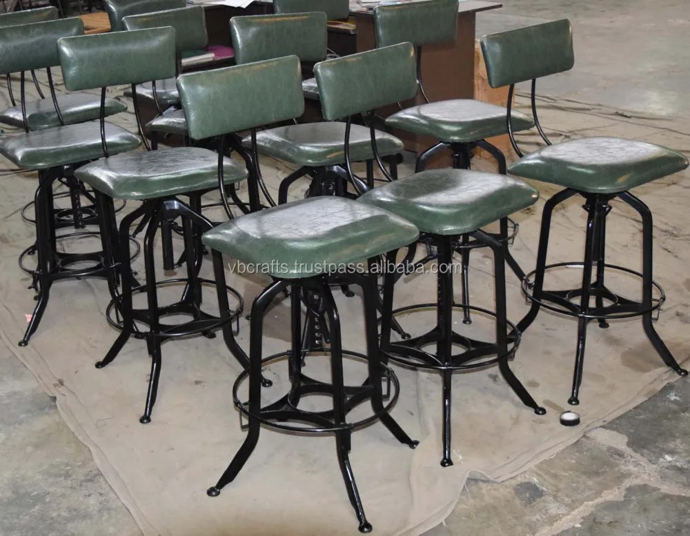 Industrial Vintage Bar Stool Leather Seat And Back Buy Retro