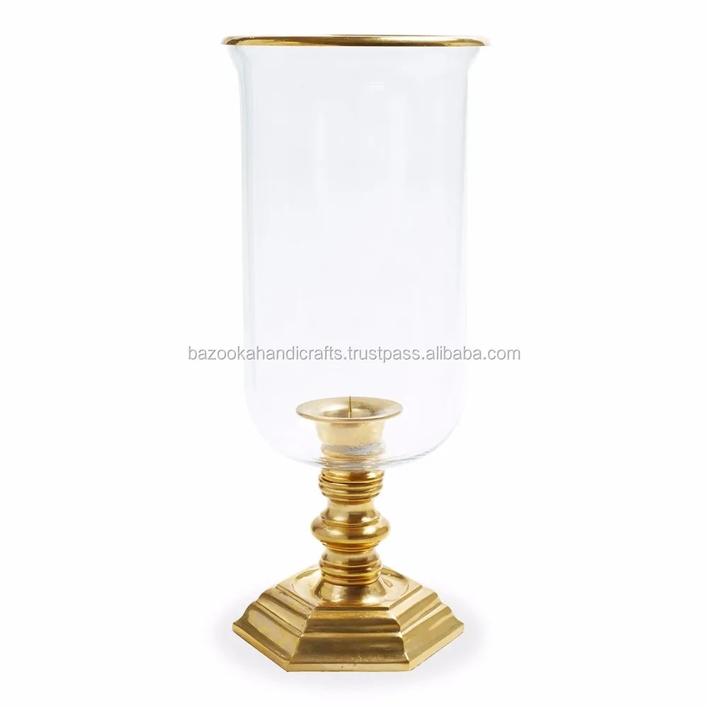 Hurricane Candle Holder,Table Center Piece,Brass Hurricane Candle