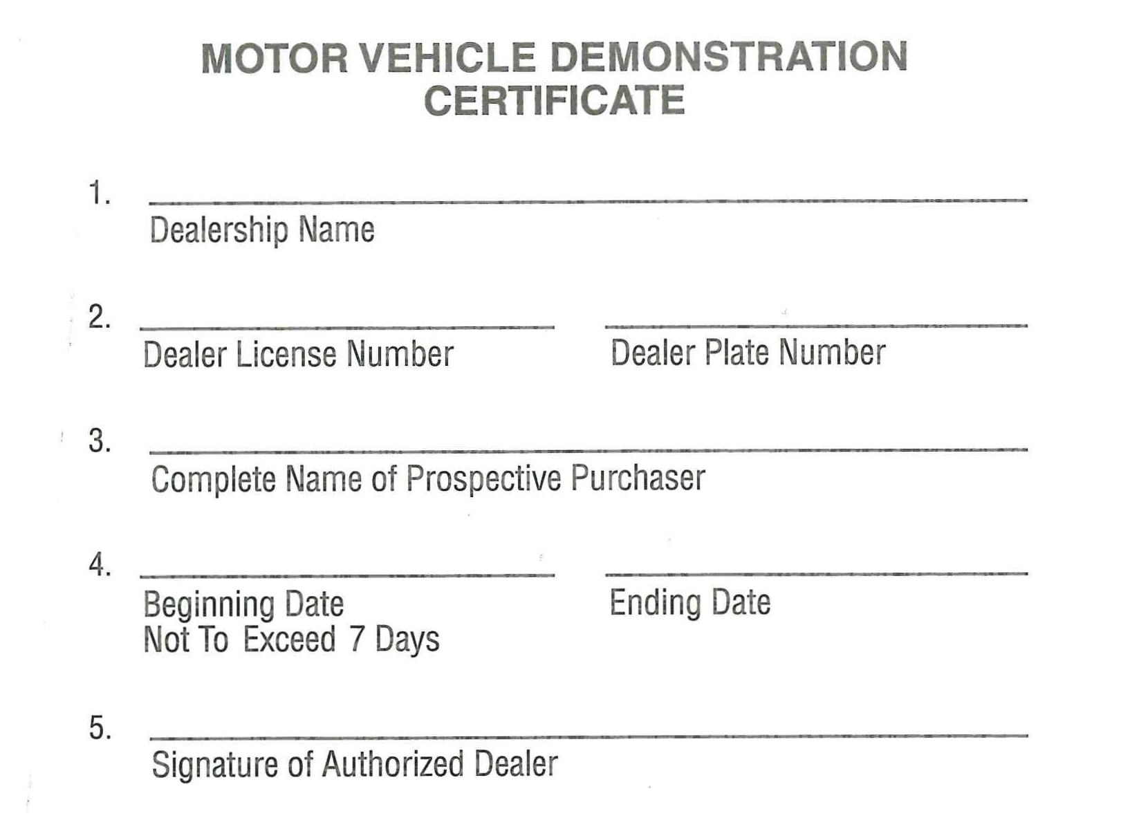 Motor Vehicle Demonstration Certificates South Carolina Automobile