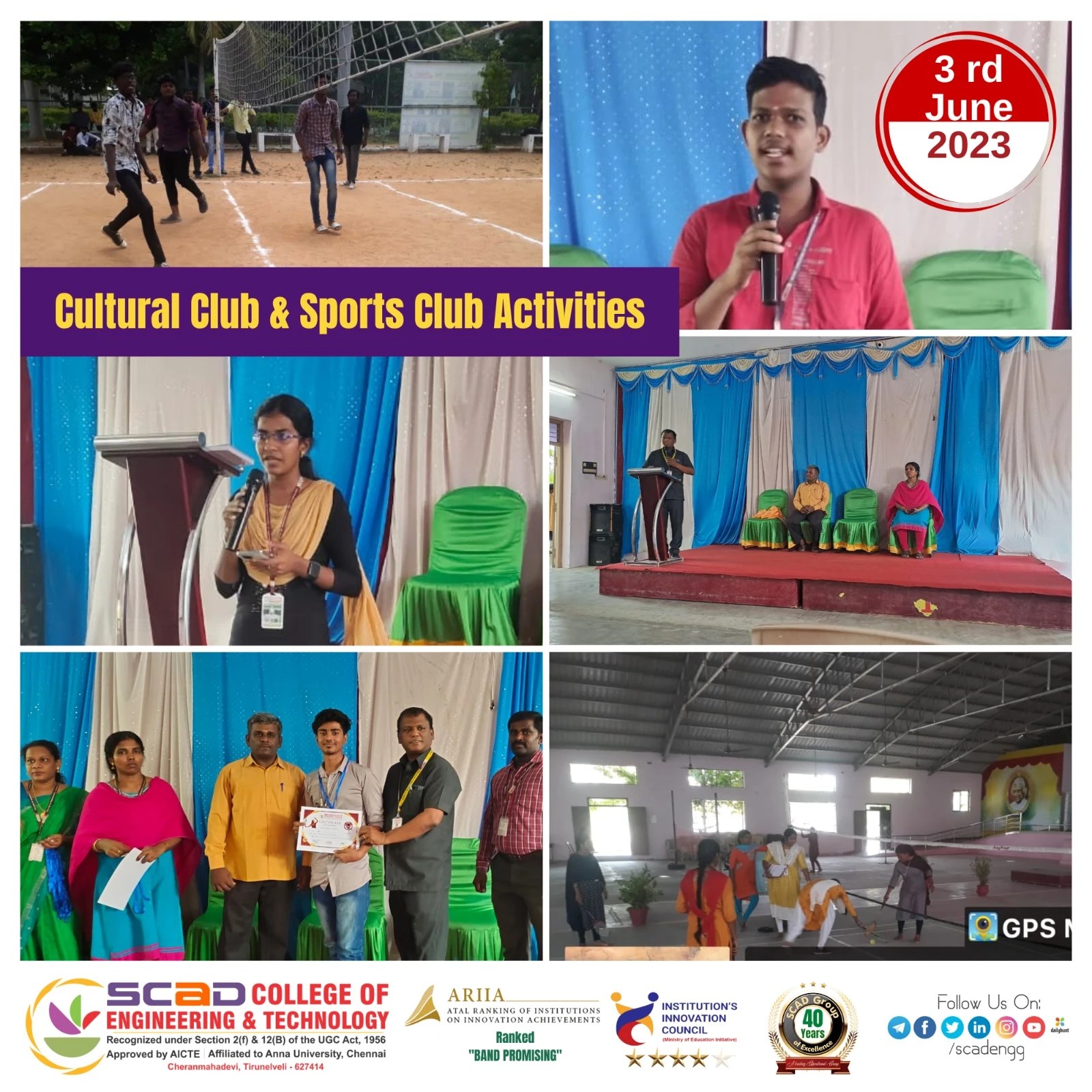Cultural Club and Sports Club Activities SCAD College of Engineering