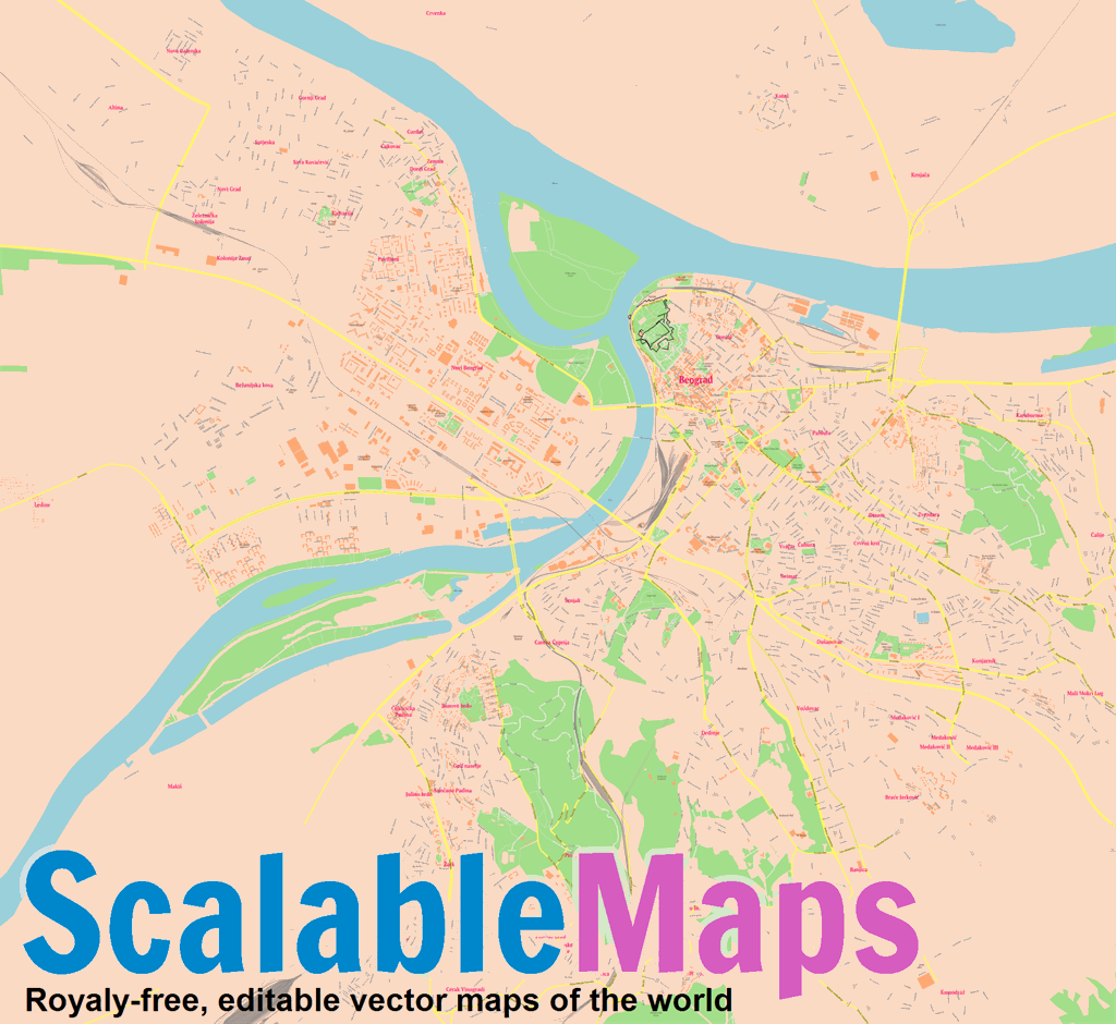 ScalableMaps Vector map of Belgrade (classicity city map theme)