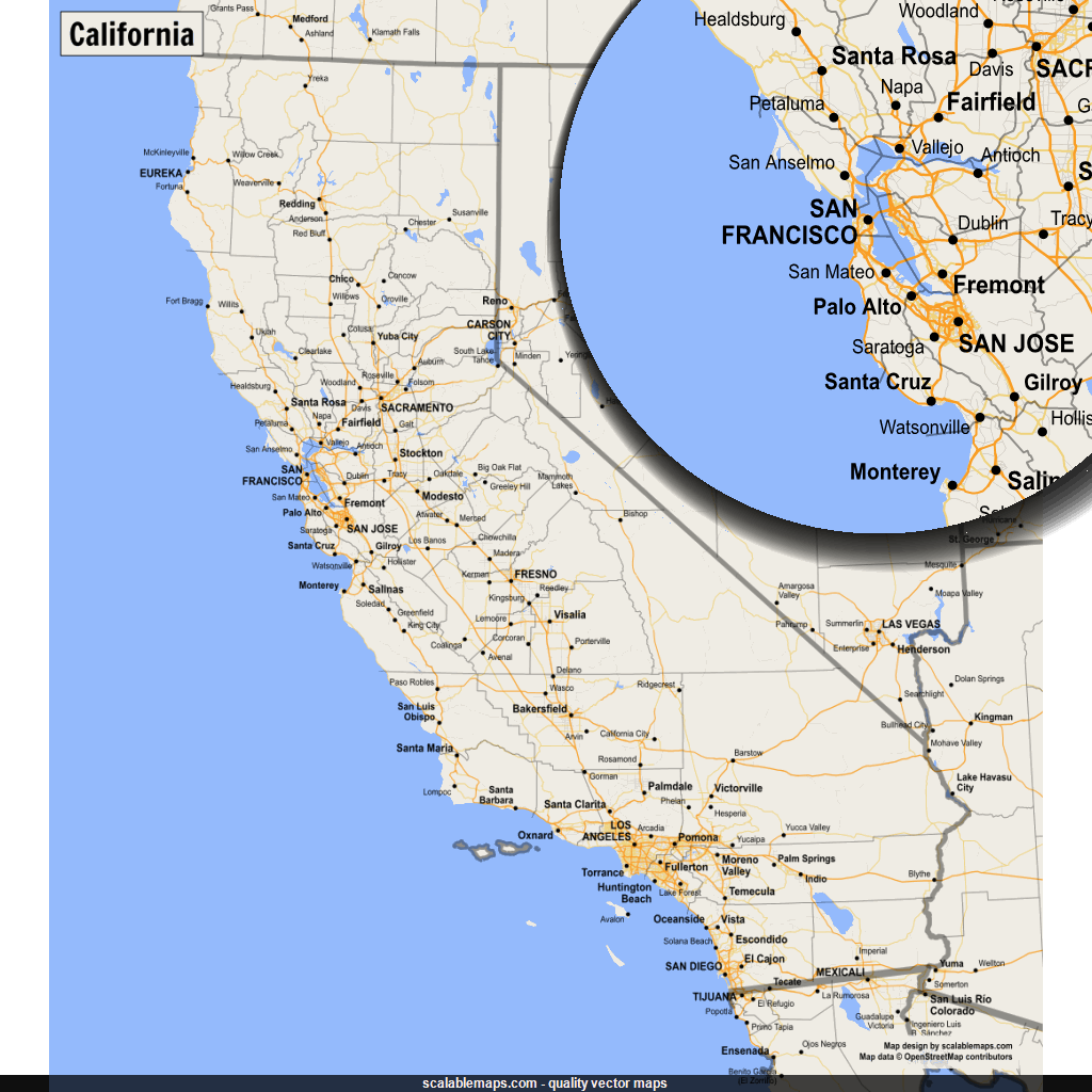 ScalableMaps Vector map of California (gmap smaller scale map theme)