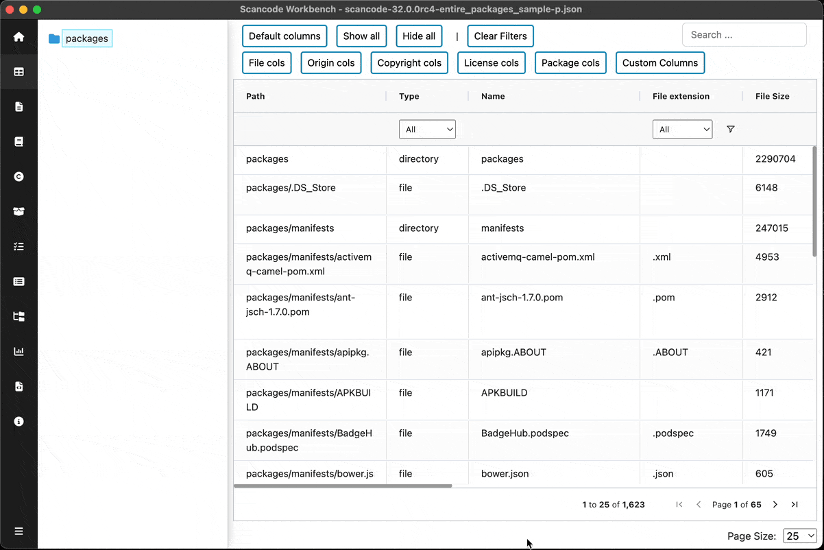 HowTo Navigate the Table View — ScanCode Workbench Documentation
