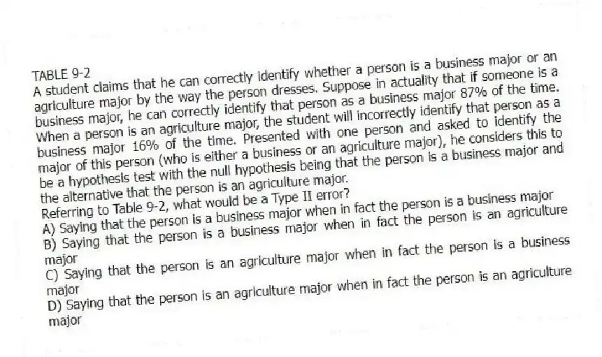 TABLE 92 A student claims that he can correctly identify whether a