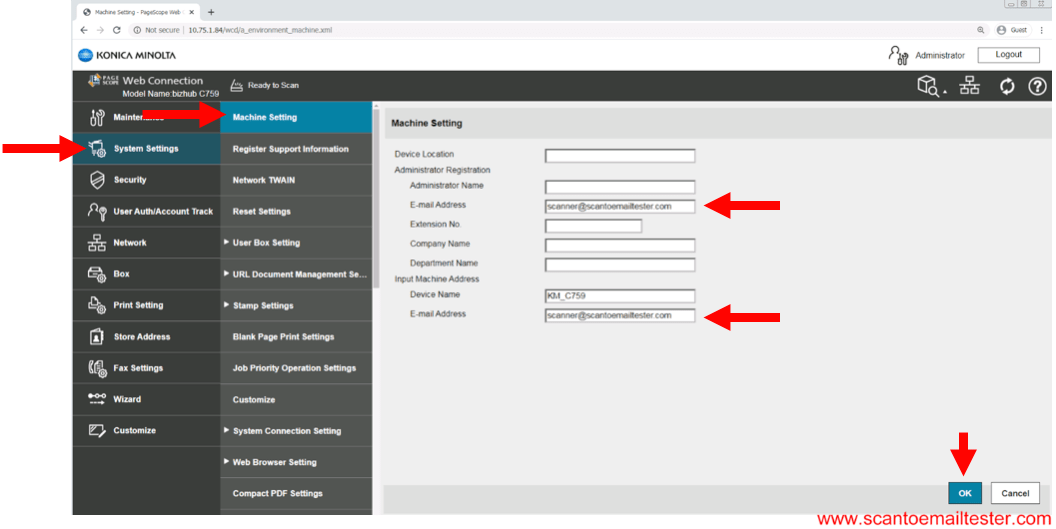 Konica How to setup Scan To Email