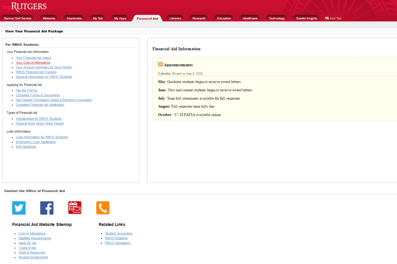 Financial Aid Info Now in Rutgers Portal for RBHS Students Scarlet Hub