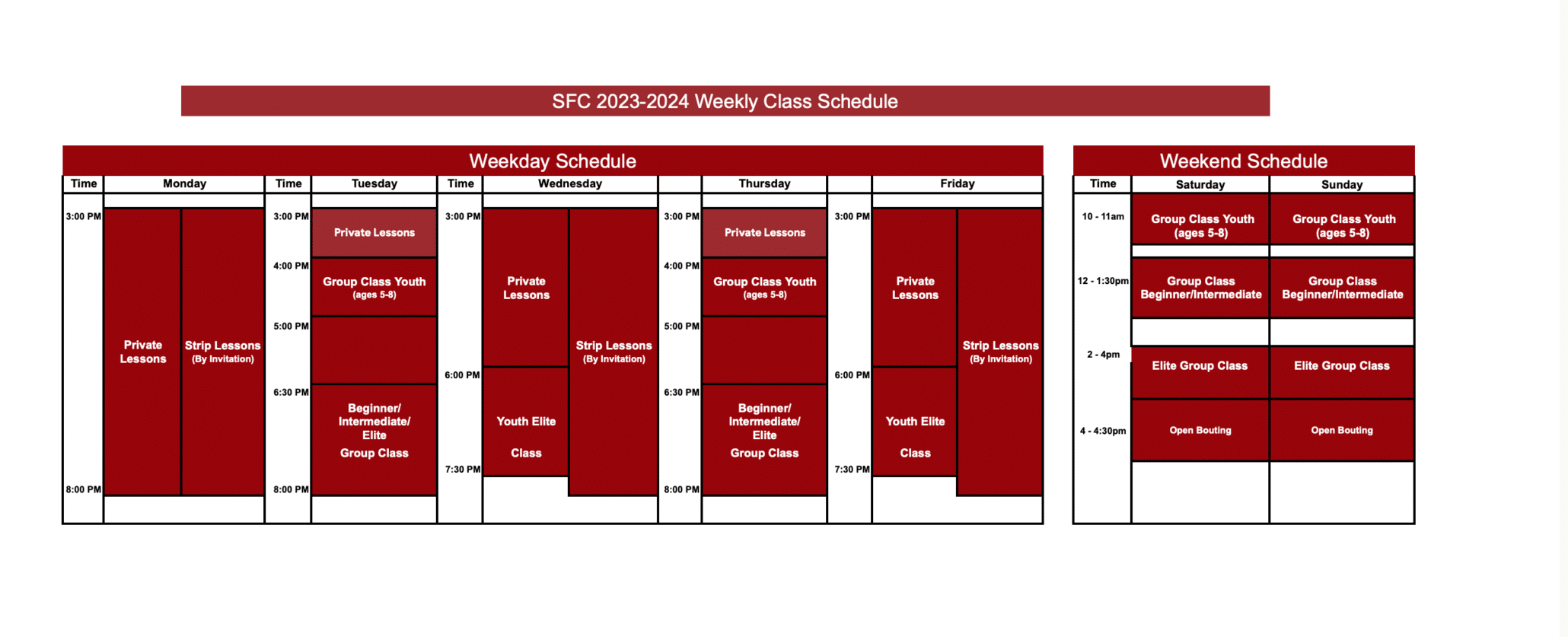20222023 Training Schedule Scarsdale Fencing Club Fencing Club NYC