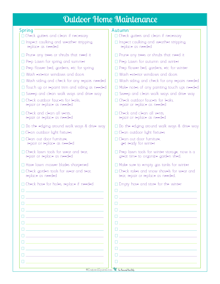 {Day 20} Outdoor Home Maintenance Checklists Scattered Squirrel