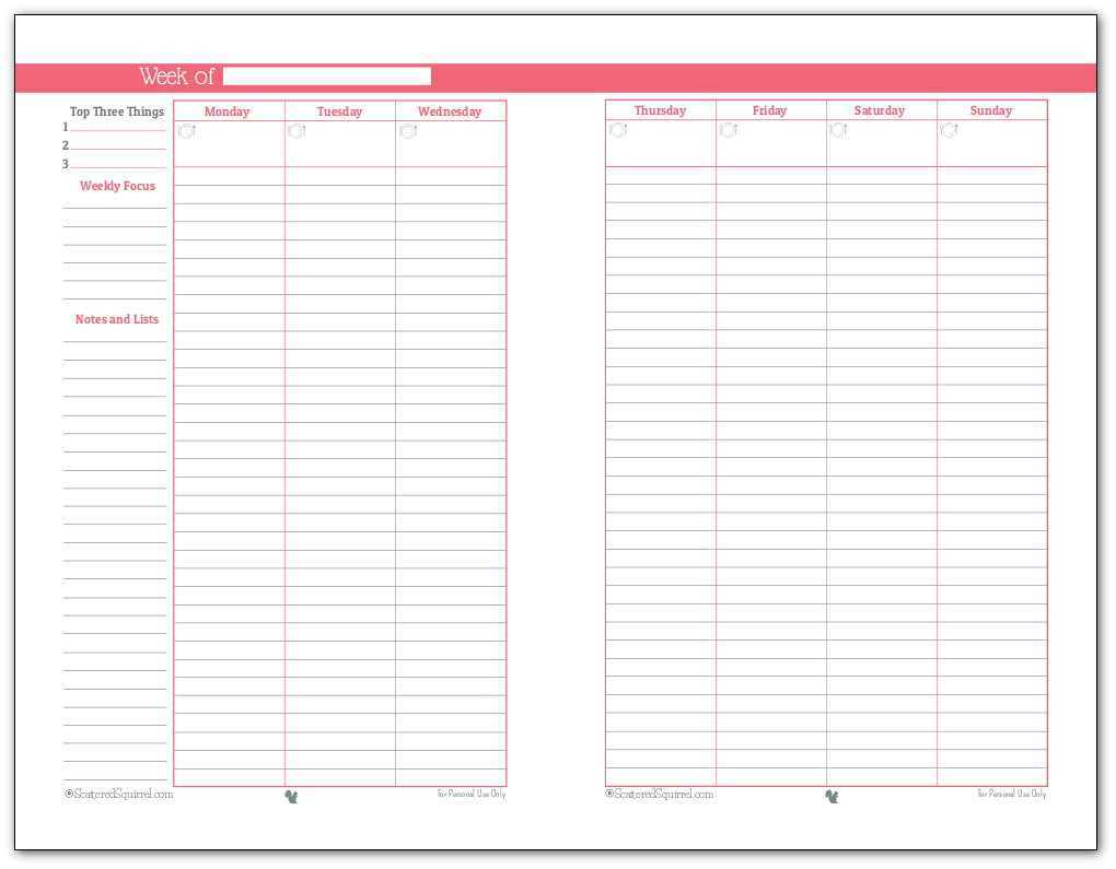 HalfSize Weekly Planner Printables