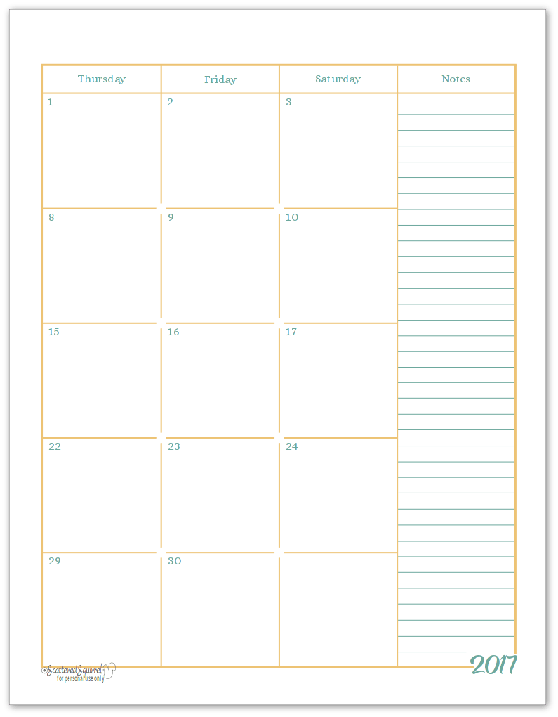 2 calendar printable with notes 2017 FullSize Monthly Calendar Printables are Here!!!!!