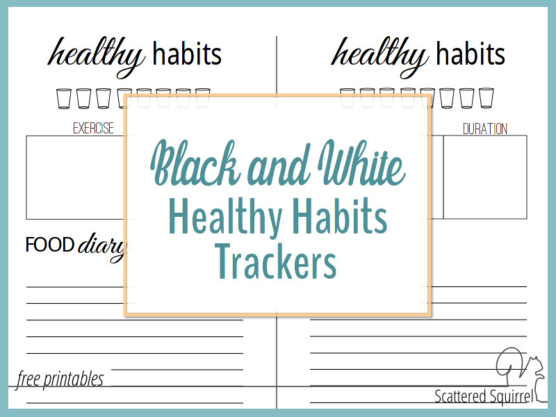 Black and White Healthy Habits Trackers for Your Planner