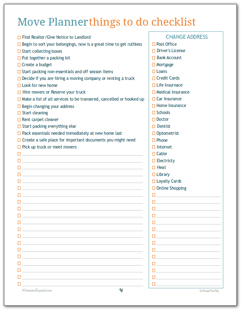 More Move Planner Printables to Help You Stay on Track