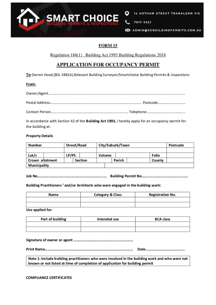 Application for Occupancy Permit Smart Choice Building Permits