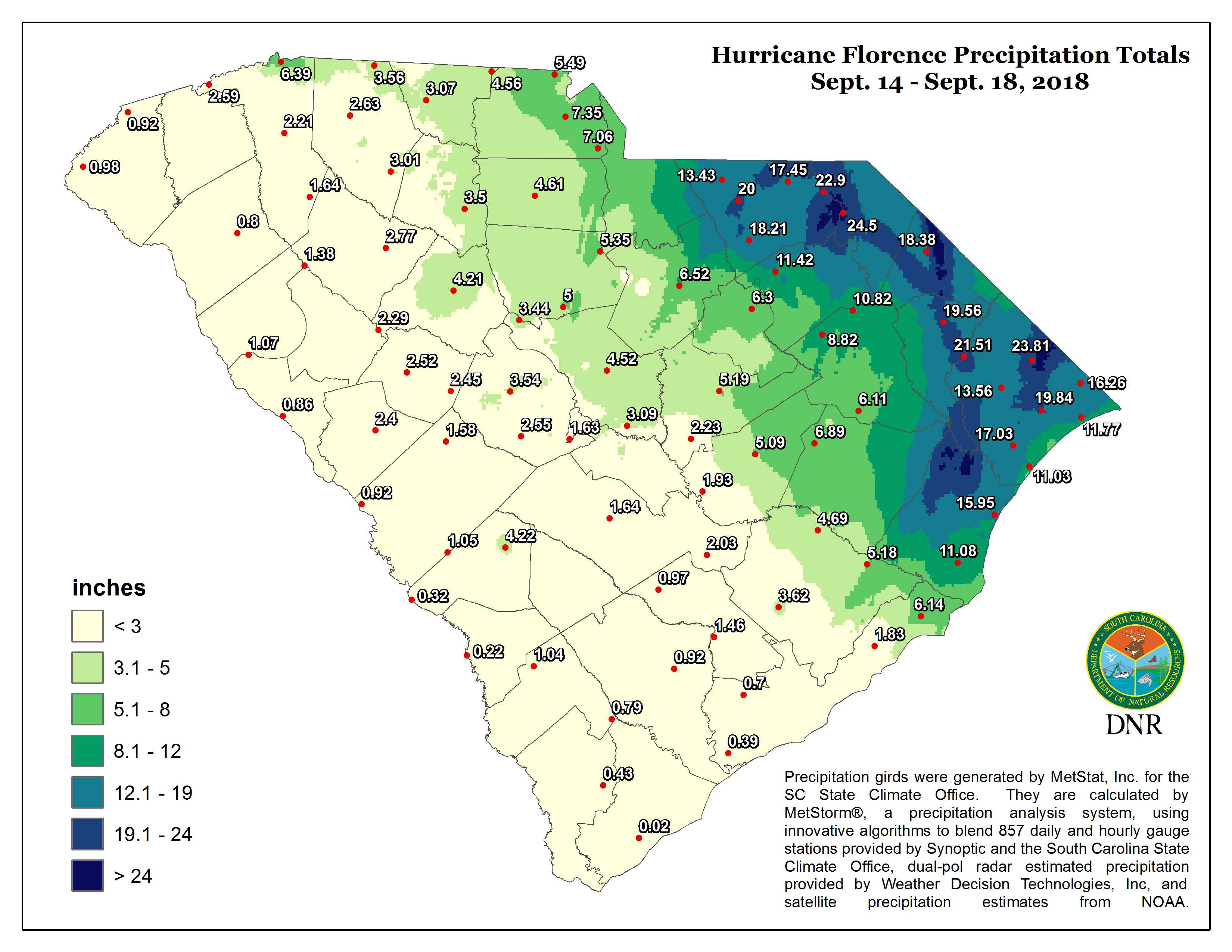 Hurricane Florence Data SCDNR State Climate Office