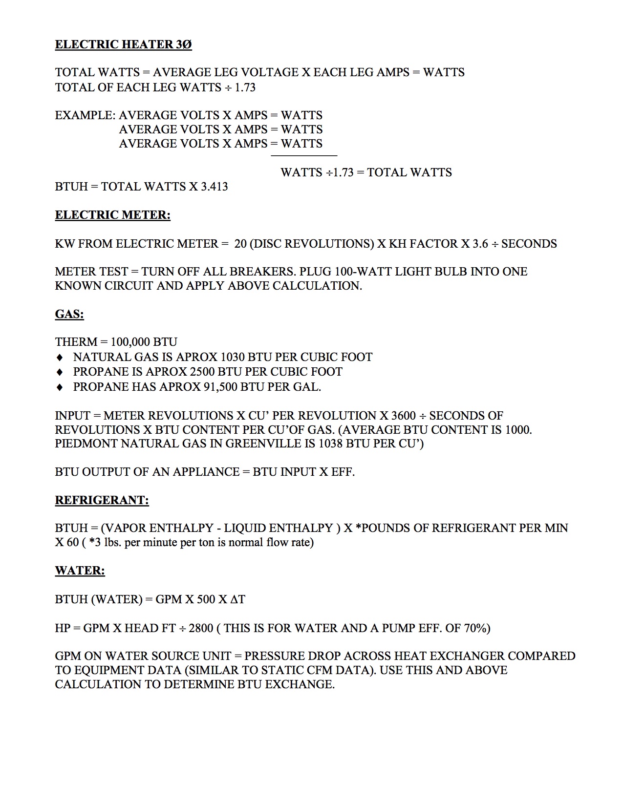 HVAC Formulas And Equations