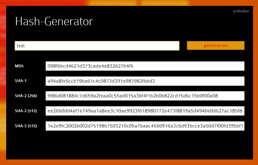 Online HashGenerator im Cyber Security Lab asl WebApp