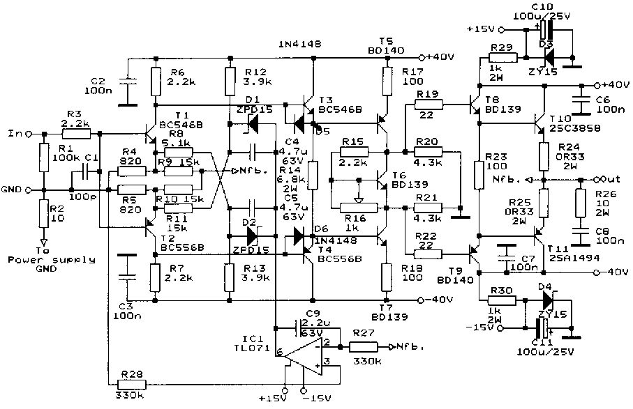schematic.info Low distortion solid state amplifier
