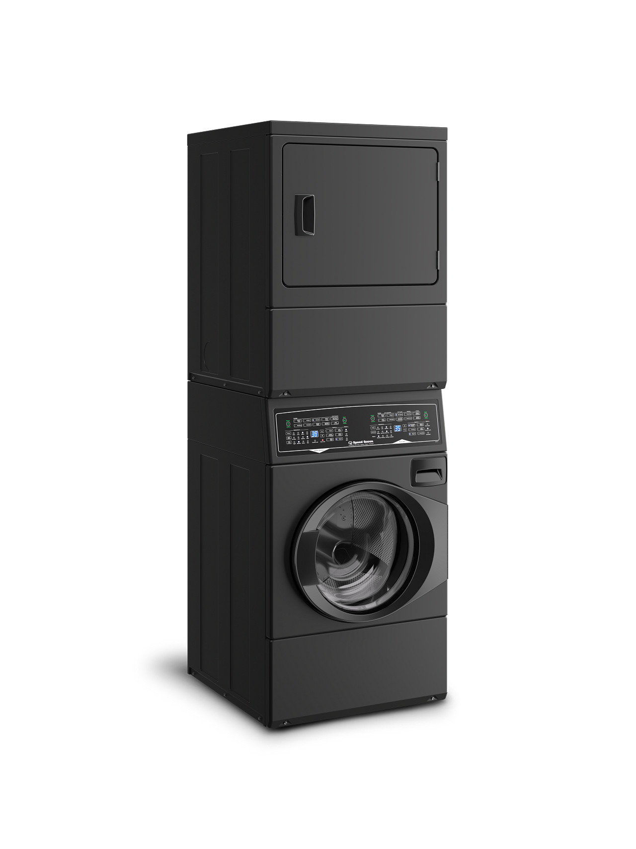 Speed Queen SF7 Stacked WasherDryer Black Schenck Furniture