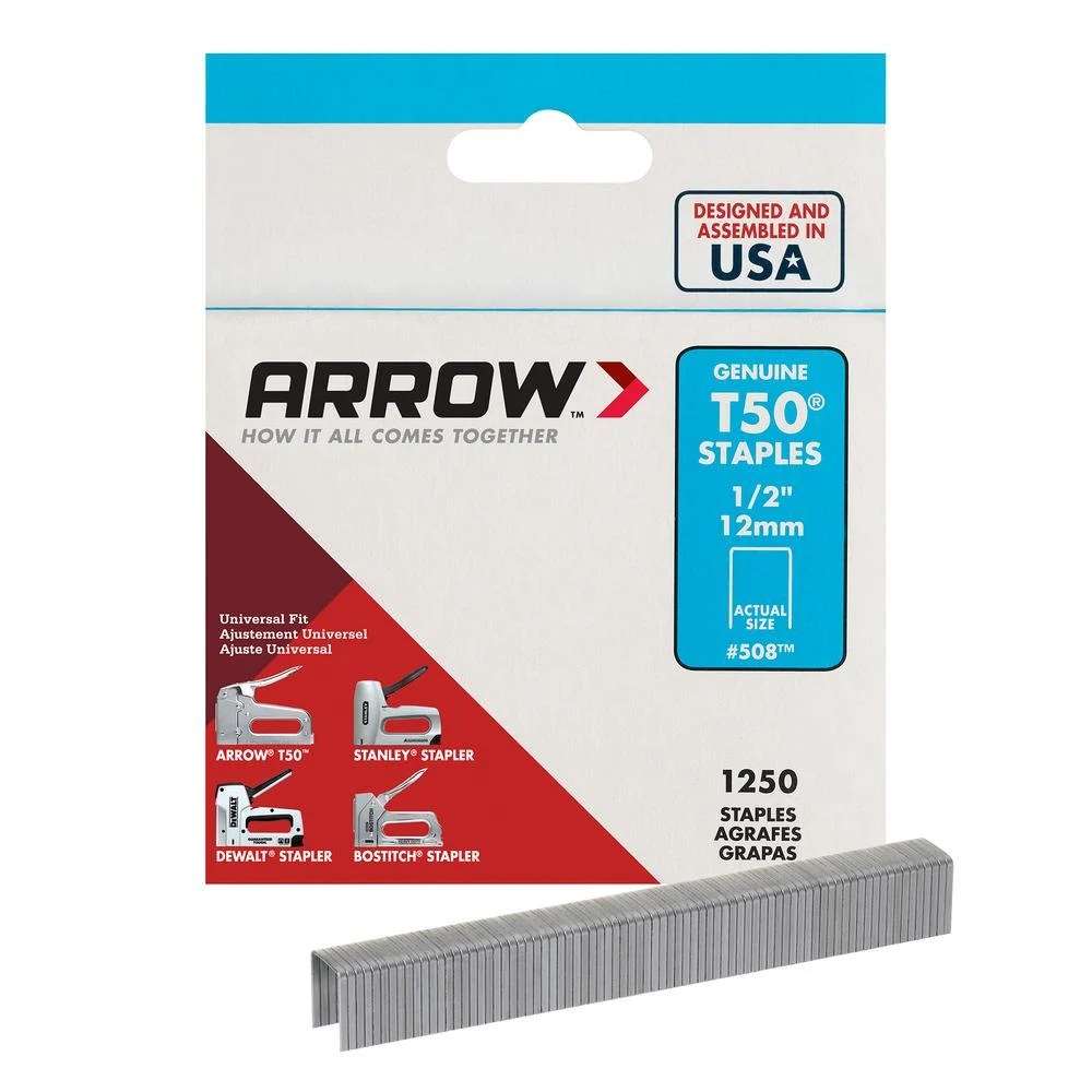 Arrow T50 1/2" Leg x 3/8" Crown Galvanized Steel Staples (1,250Pack