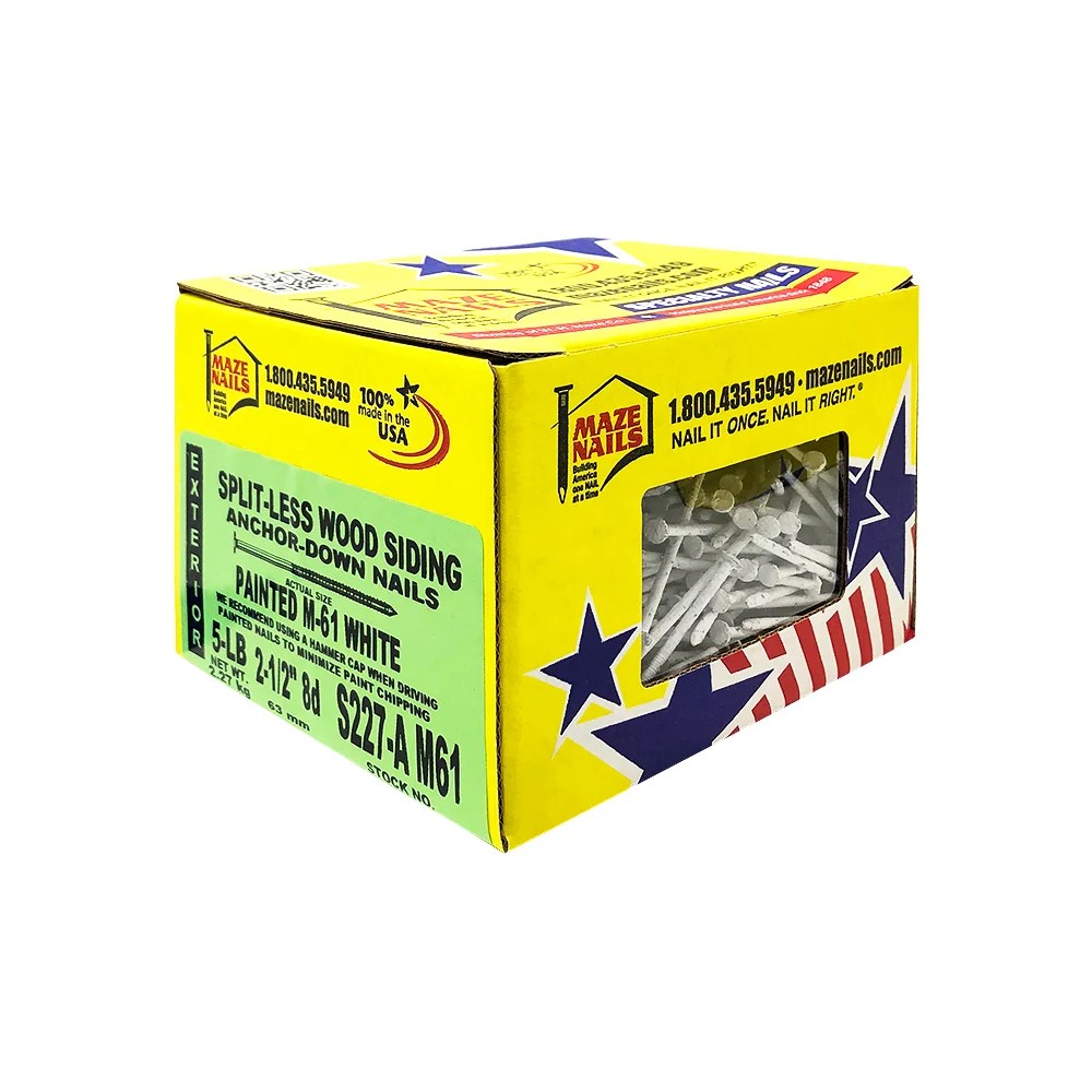 Maze Nails 21/2" Painted White 8D Ring Shank Split Less Siding Nail