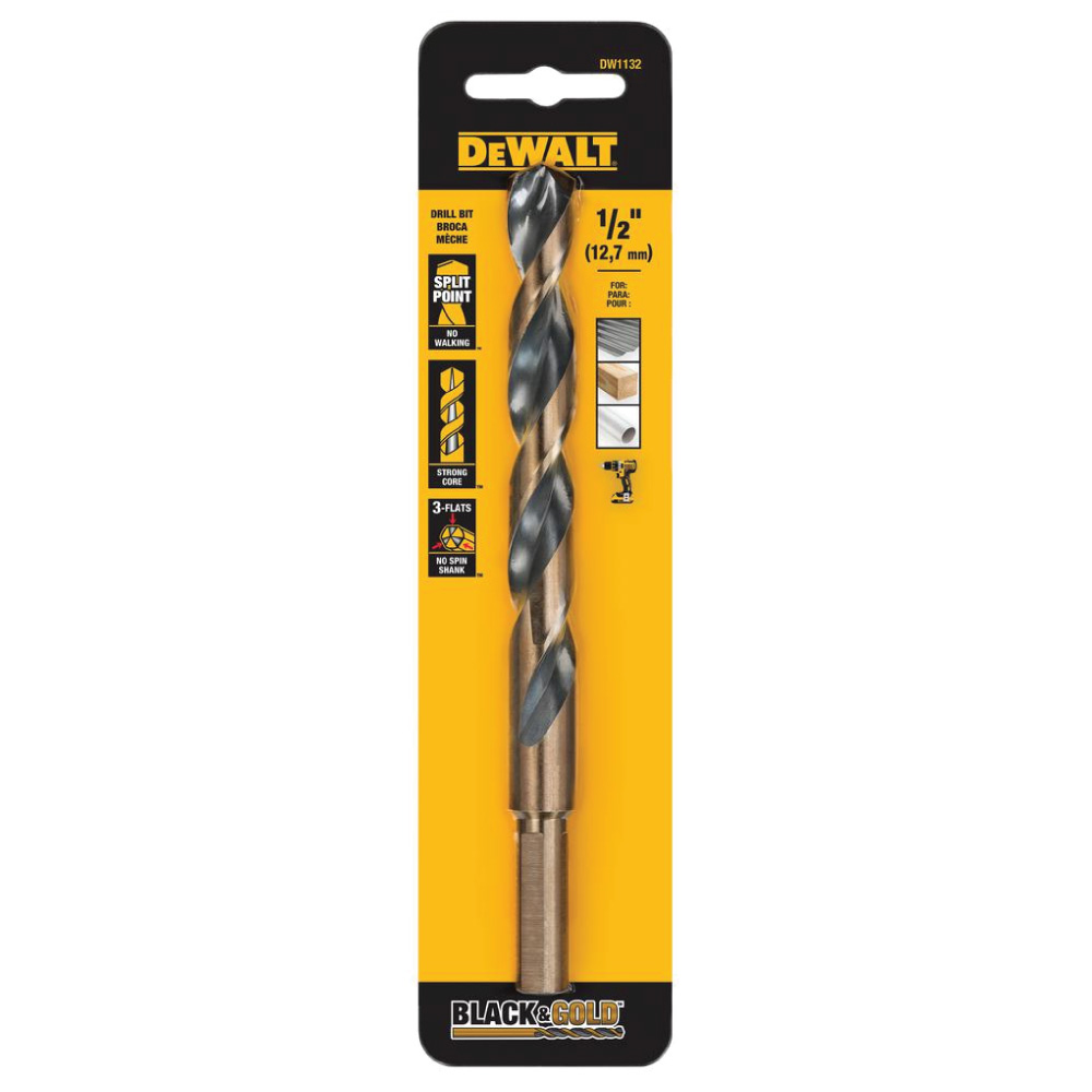 DeWALT 1/2" Black and Gold Metal Drill Bit Schillings