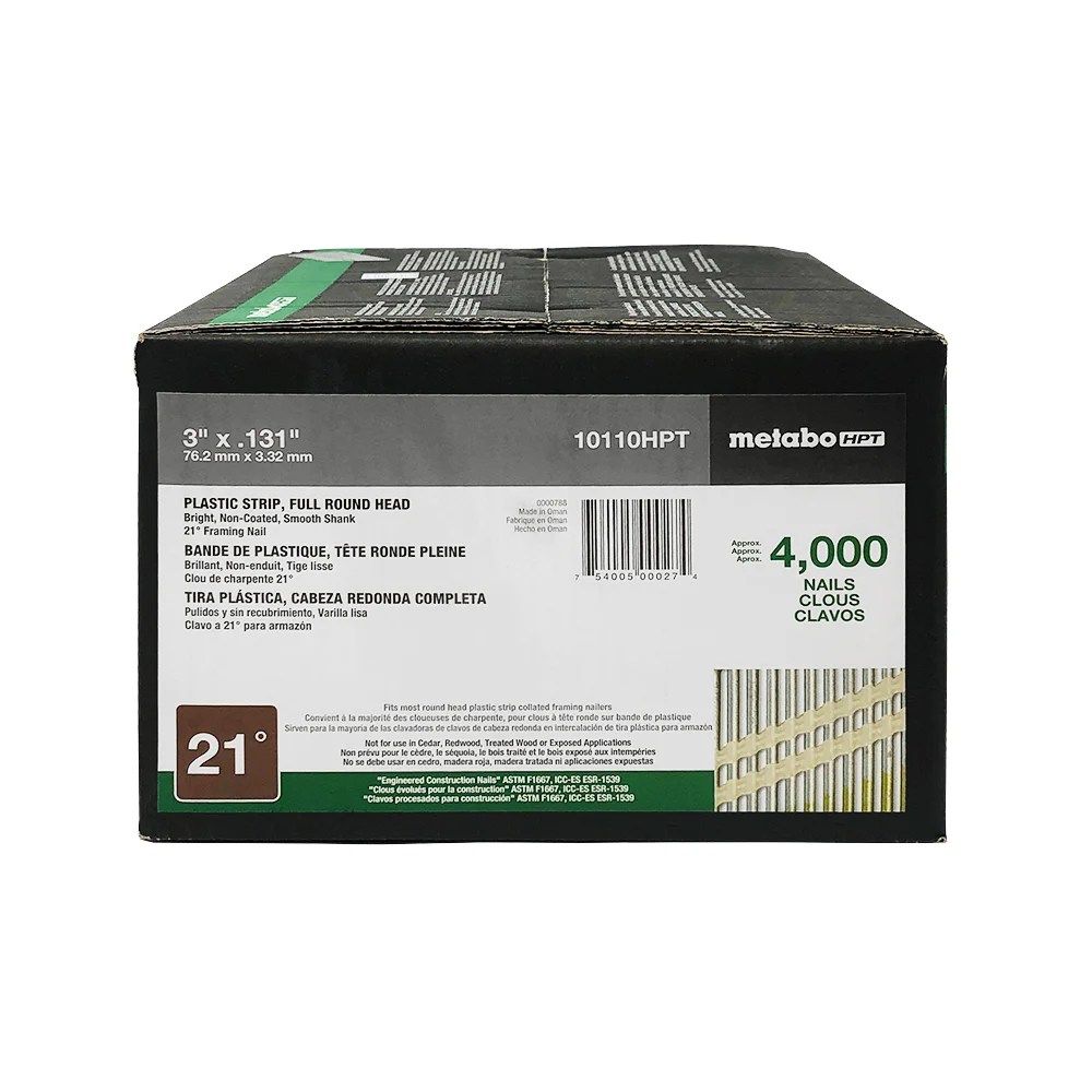 Metabo 3" x .131" Smooth Shank 21 Degree Plastic Strip Framing Nails