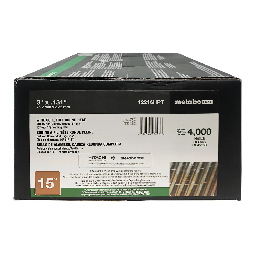 Metabo 3" x .131" Smooth Shank 15 Degree Wire Coil Framing Nails (4,000Pack) Schillings