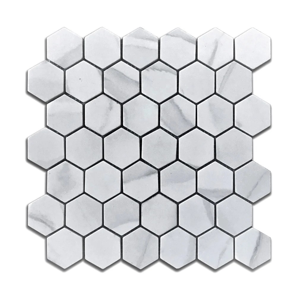 2" Recycled Glass Hexagon Marble Mosaic Tile Schillings