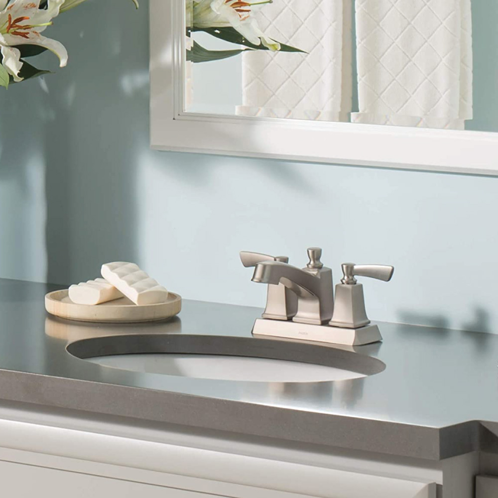 Moen Conway Spot Resist TwoHandle Low Arc Bathroom Faucet Brushed