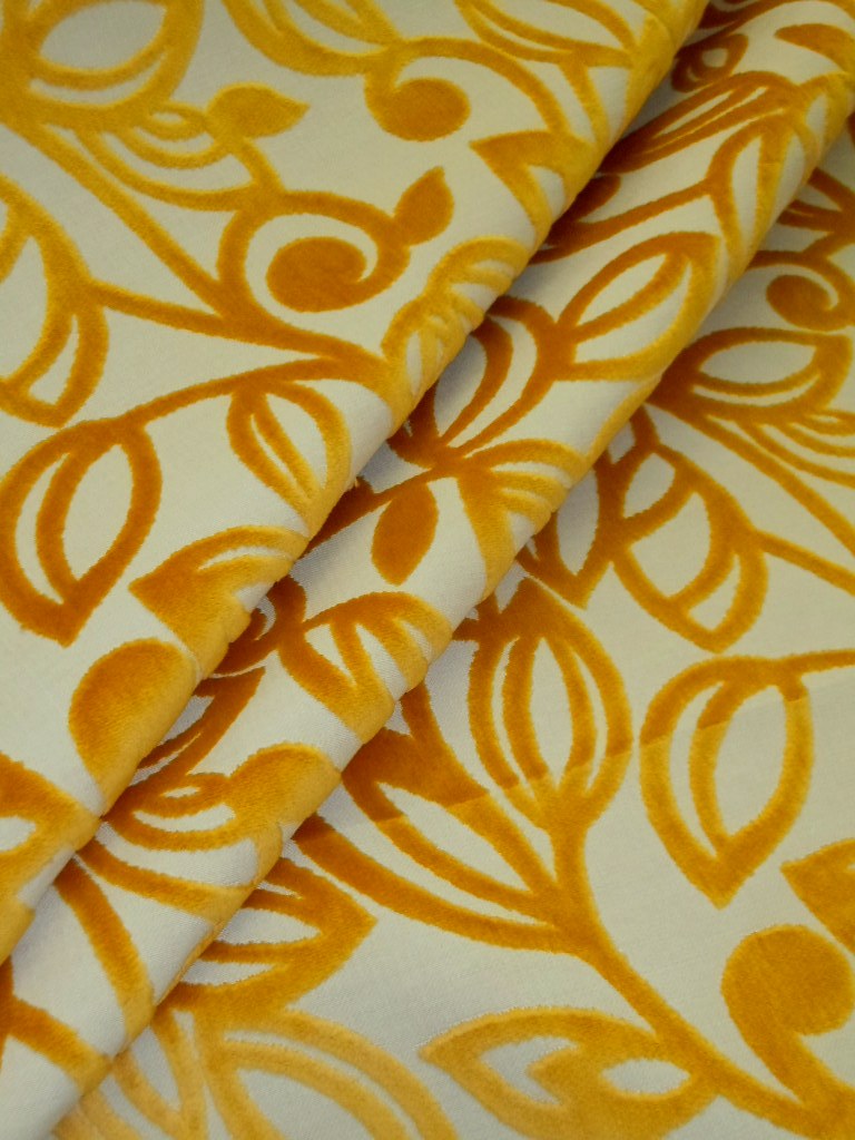 Cut Velvet Fabric Pattern Everly in Gold for upholstery